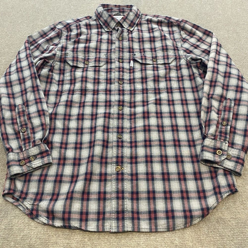 Carhartt Shirt Mens M BLK Gray Red Plaid Camping Hiking Outdoors Workwear 101756